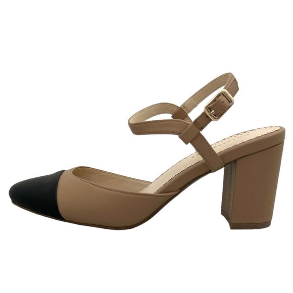 CHARTER CLUB DOTTII Nude/Black Round Toe Block Heels Size 7 Women's Pumps - Picture 2 of 8